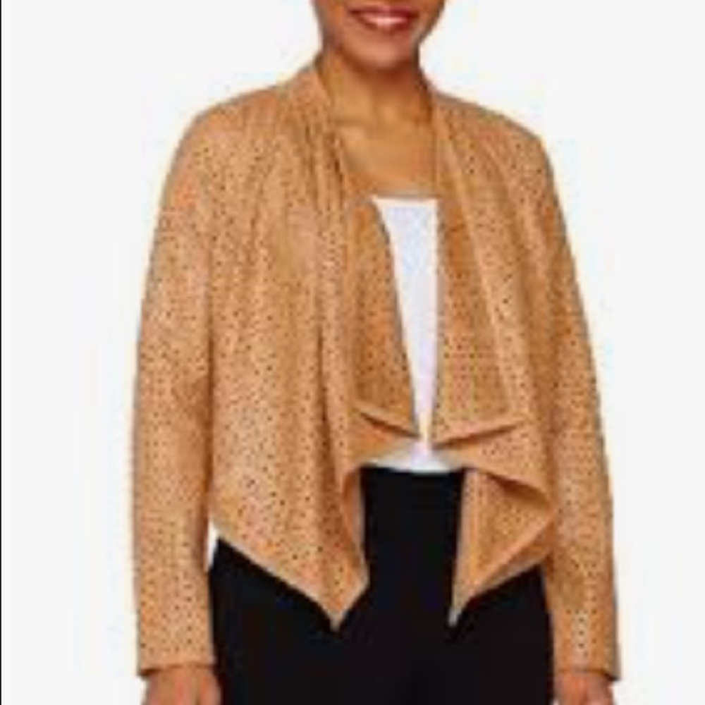 G.I.L.I Tan Faux Leather Lasercut Jacket Sz. 8